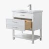 Compact White Single Sink Vanity with Drawer & Open Mixed Storage