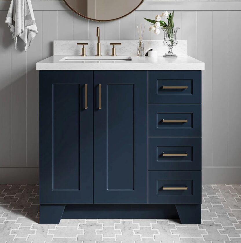 3 Luxury Navy All-in-One Bathroom Vanity with Carrara Marble Countertop