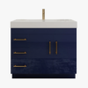 3 Modern Gloss Navy Bathroom Vanity Cabinet with Integrated White Solid Surface Sink Top