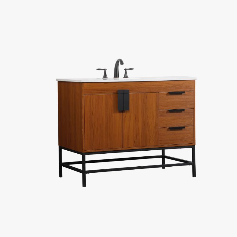 3 Modern Farmhouse Walnut Vanity Cabinet with Open Base Clearance for Industrial Bathroom Remodel