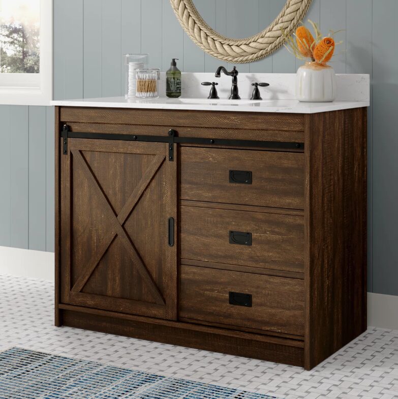 3 Rustic Farmhouse Brown Vanity for Country, Industrial & Transitional Bathroom Remodel
