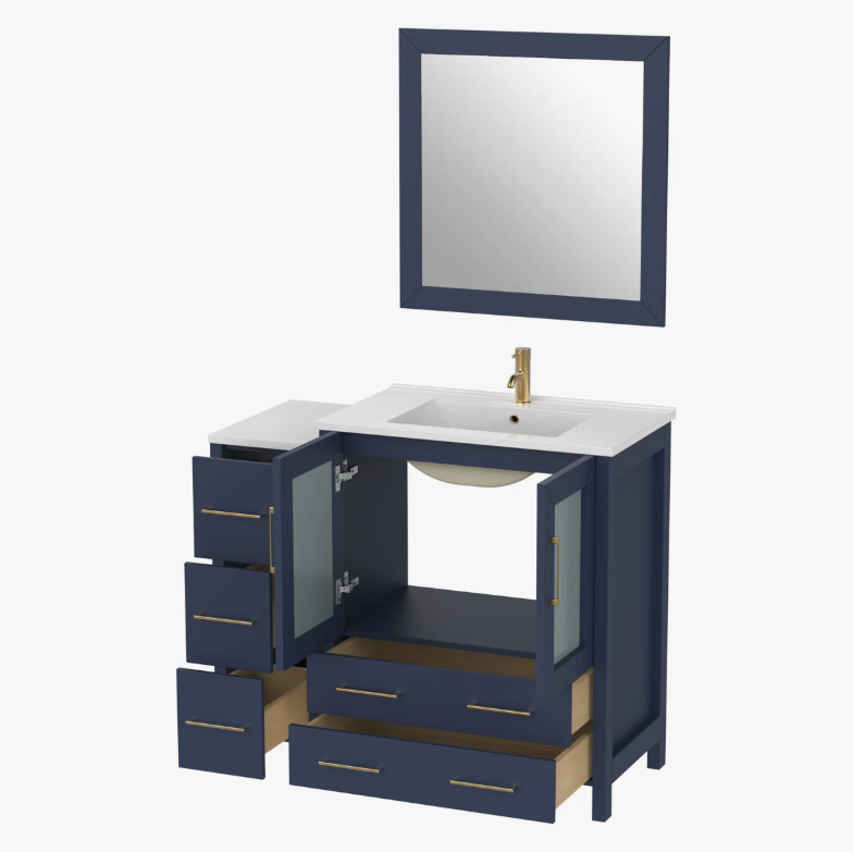 3 Modern Transitional Navy Blue Vanity Set for Contemporary & Minimalist Bathroom Remodel