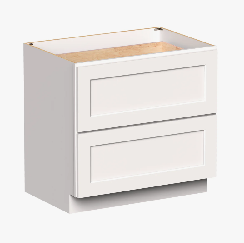 3 Modern Soft White Double Drawer Shaker Base Cabinet for Custom Countertop Kitchen Remodel