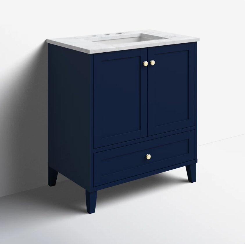 3 Farmhouse Navy Single Sink Vanity Cabinet with Storage Drawer & Soft Close Doors