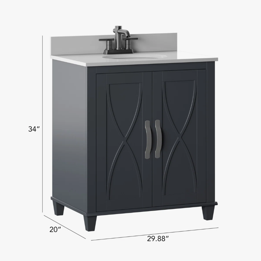 3 2 Door Modern Dark Bathroom Sink Vanity with White Countertop