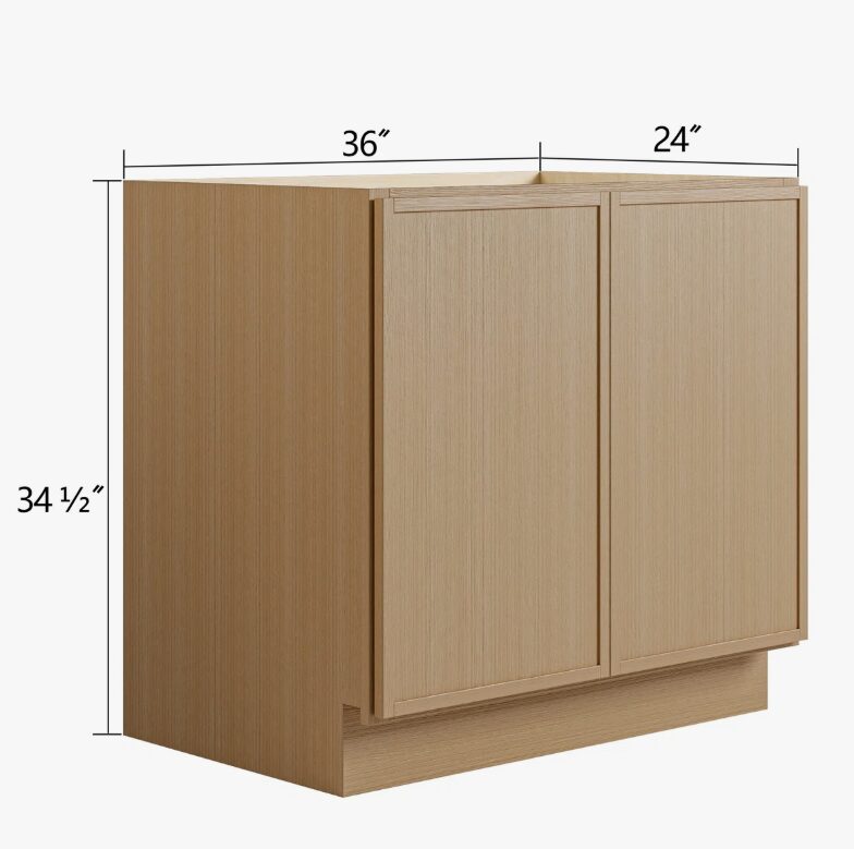 3 Freestanding Wood Grain Slab Kitchen Base Cabinet, Moisture Resistant Plywood Storage Cabinet