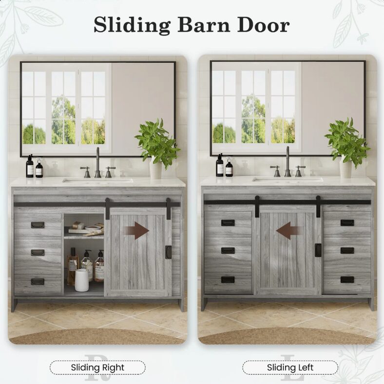 3 48" Grey Wood Farmhouse Bathroom Vanity with Single Sink Top for Master Bath Remodel