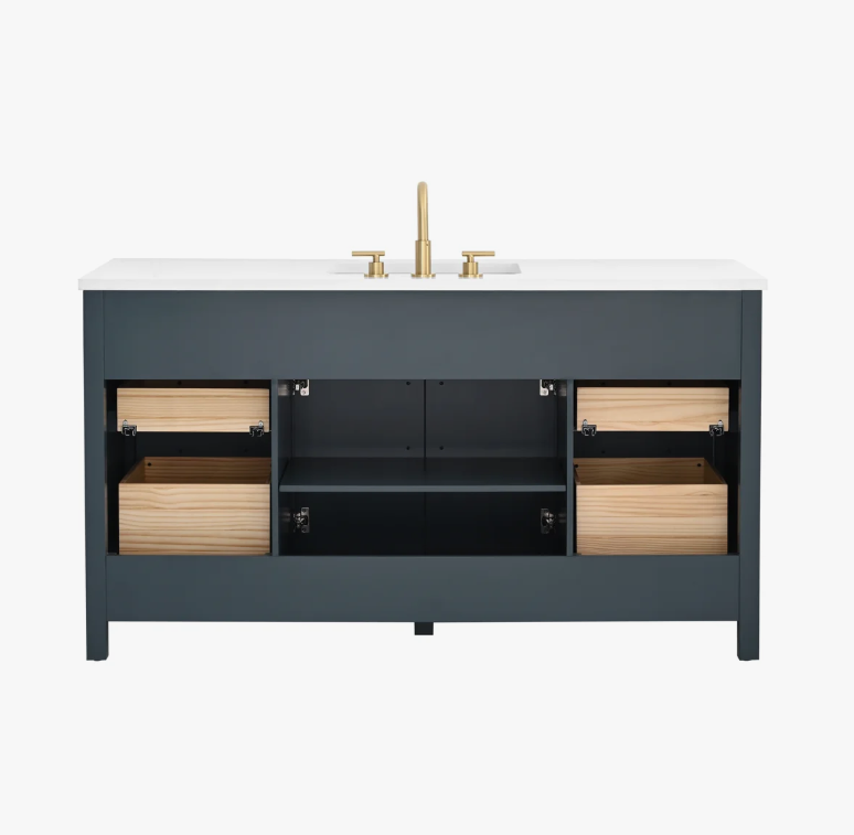 60" Dark Blue Wood Single Vanity Cabinet for Contemporary Primary Bathroom Remodel