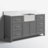 60 Inch Grey Farmhouse Single Apron Front Farm Sink Bathroom Vanity, White Quartz Countertop & Brushed Nickel Hardware