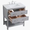 3 Light Gray Open Shelf Bathroom Vanity with White Quartz Countertop