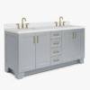 72 Inch Light Gray Shaker Double Undermount Sink Bathroom Vanity, White Quartz Countertop & Brushed Gold Hardware