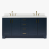 72 Inch Navy Blue Shaker Double Undermount Sink Bathroom Vanity, White Quartz Countertop & Brushed Gold Hardware