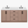 72 Inch Dusty Pink Shaker Double Undermount Sink Bathroom Vanity, White Quartz Countertop & Matte Black Hardware