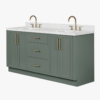 3 72 Inch Sage Green Shaker Double Undermount Sink Bathroom Vanity, White Quartz Countertop & Brushed Gold Hardware