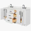 3 72 Inch Pure White Shaker Double Undermount Sink Bathroom Vanity, White Quartz Countertop & Matte Black Hardware