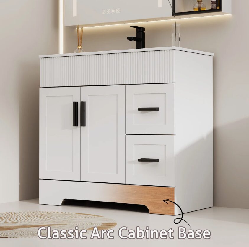 Modern White Bathroom Vanity with Soft Close Drawers & Doors