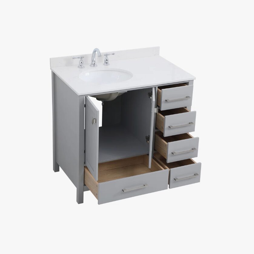 3 Transitional Single Sink Gray Shaker Bathroom Vanity Cabinet