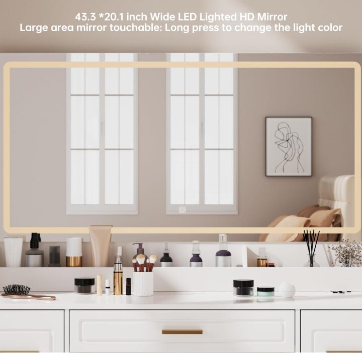 3 White LED Makeup Vanity Table with 7 Drawers & Stool