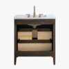 Fluted Walnut Vanity Cabinet with Marble Countertop
