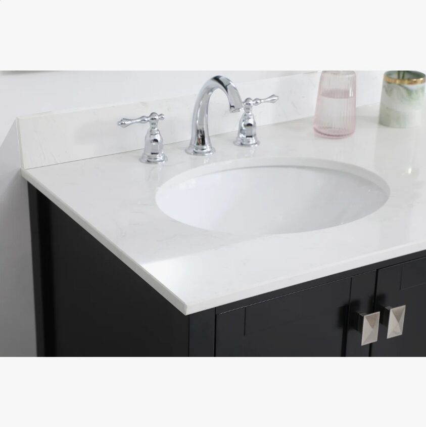Modern Single Sink Black Bathroom Vanity Cabinet with Silver Hardware
