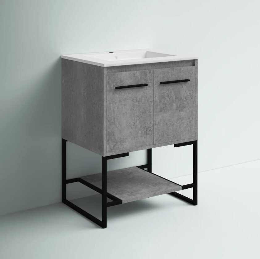 4 24 Inch Concrete Gray Industrial Freestanding Bathroom Vanity with Metal Frame