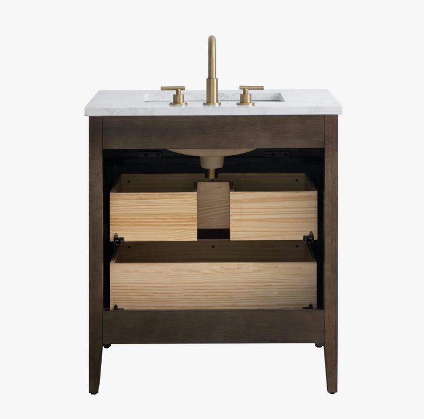 Fluted Walnut Vanity Cabinet with Marble Countertop