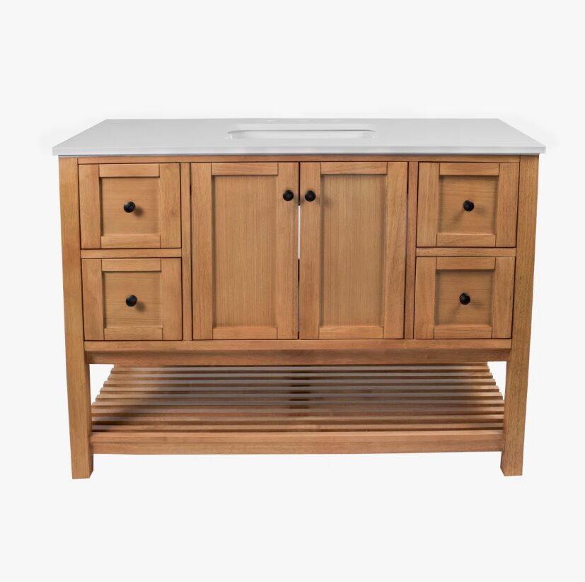 4 Open Air Oak Bathroom Vanity with 4 Drawers & Double Shaker Doors