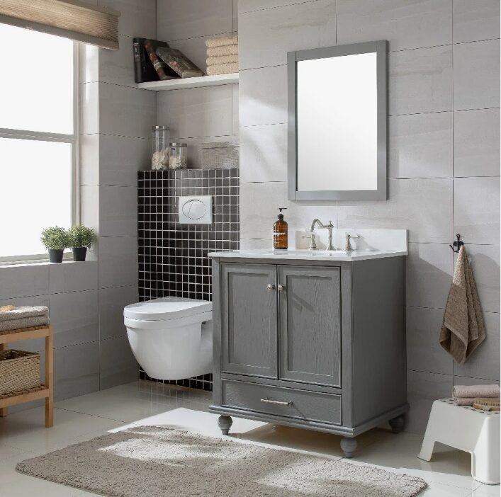Transitional Single Sink Grey Shaker Bathroom Vanity Cabinet