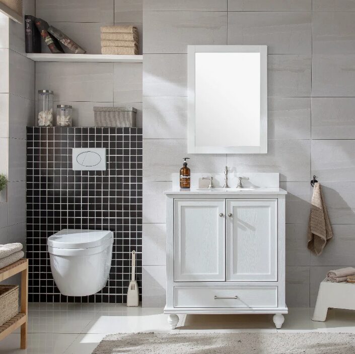 Transitional Single Sink White Shaker Bathroom Vanity Cabinet