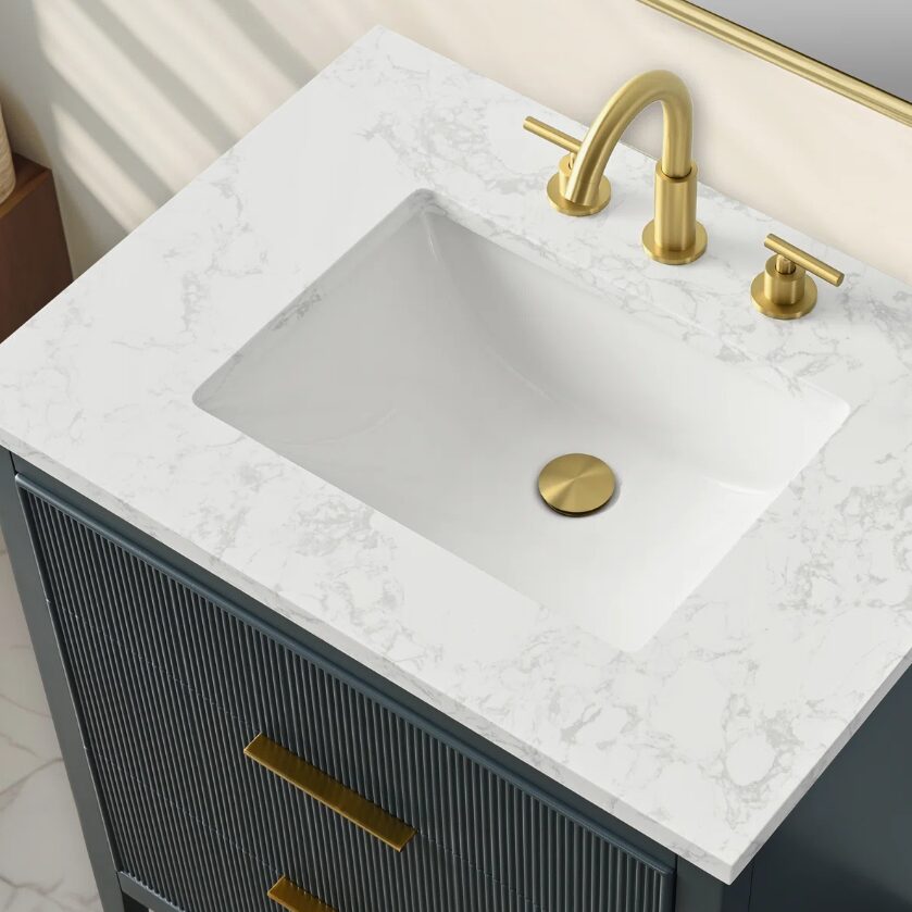 Contemporary Dark Blue Fluted Vanity with Undermount Sink