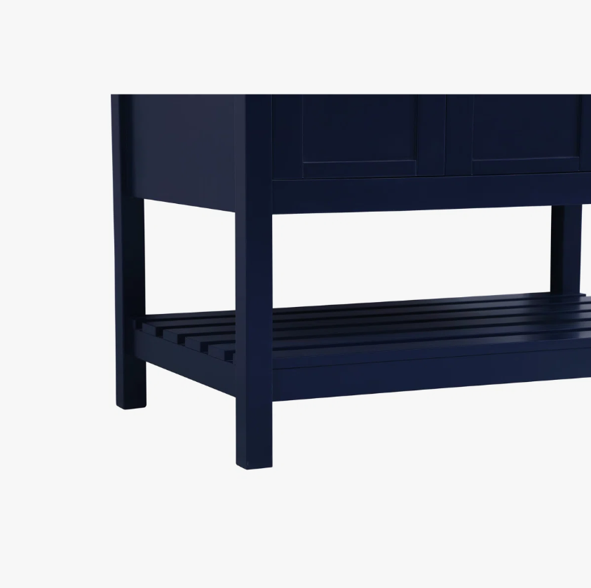 36 Inch Navy Blue Shaker Farmhouse Bathroom Vanity with Marble Top & Slatted Shelf