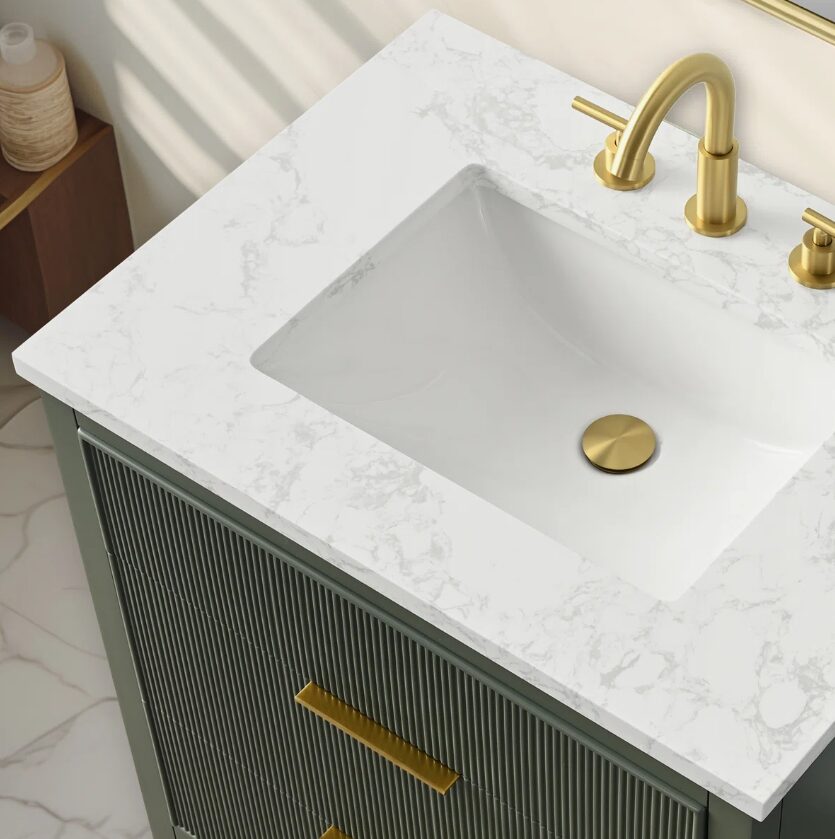 Farmhouse Dark Olive Fluted Vanity for Small Bathroom