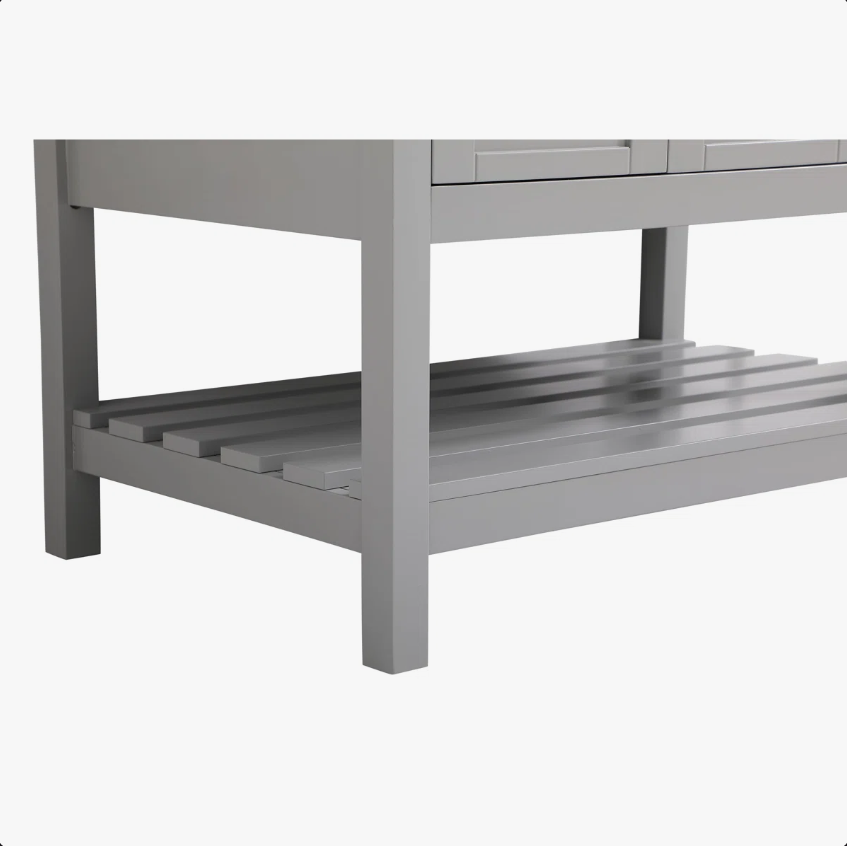 Gray Shaker Single Sink Vanity Cabinet with Silver Knobs & Open Bottom Storage