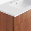 Mid-Century Walnut Single Sink Vanity Cabinet with 2 Doors & Dual Top Drawers