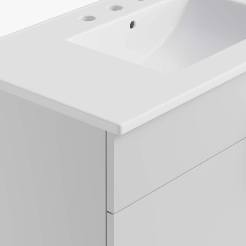Minimalist White Single Sink Vanity Cabinet with 2 Doors & Dual Top Storage Drawers