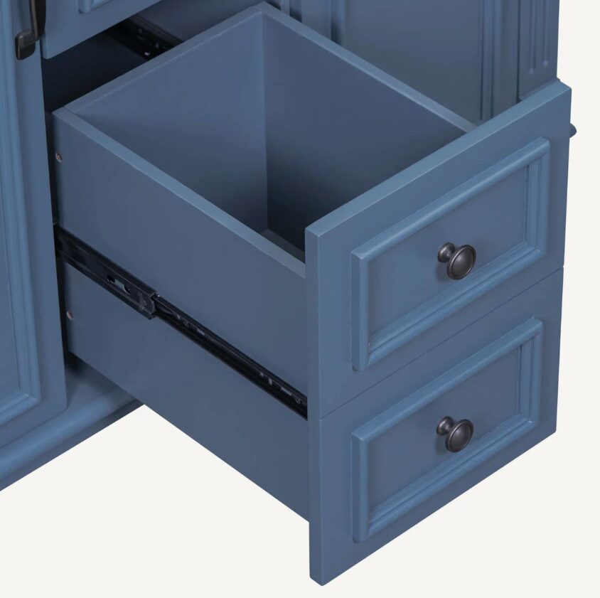 4 Farmhouse Blue Freestanding Vanity Base with Raised Panel Doors & Decorative Legs