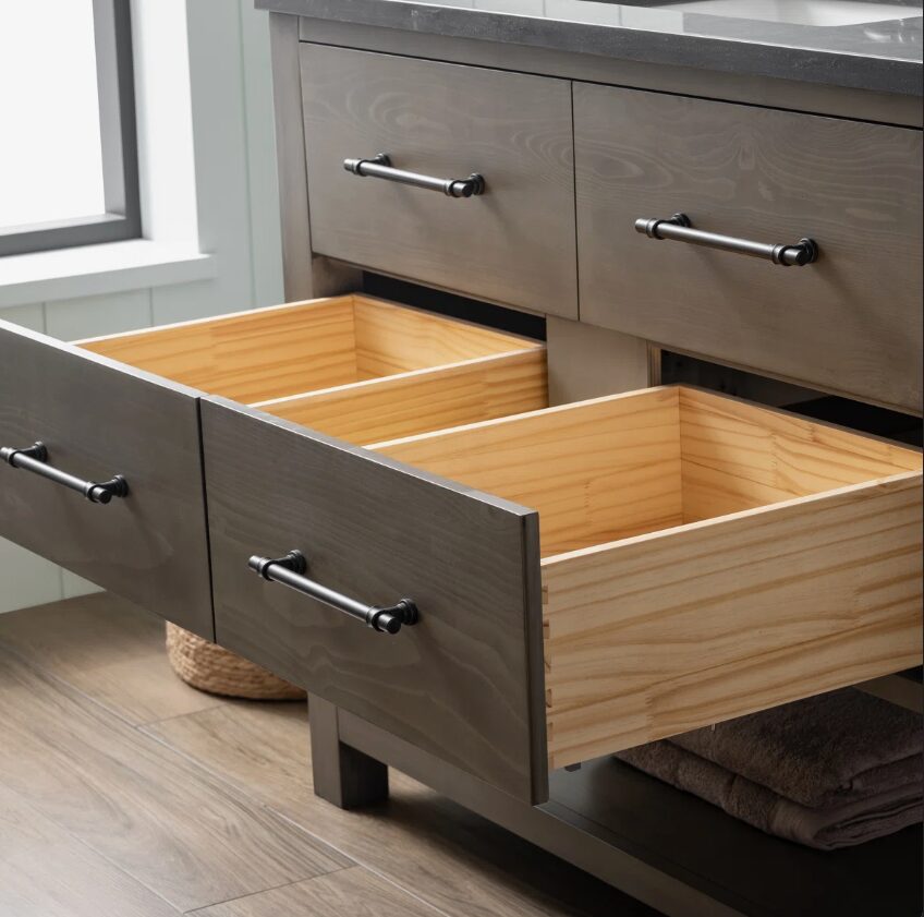 4 Rustic Gray Freestanding Single Sink Vanity with Open Towel Storage Shelf