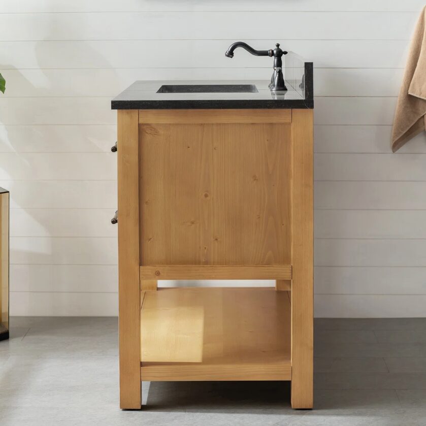4 Rustic Natural Wood Freestanding Single Sink Vanity with Open Storage Shelf