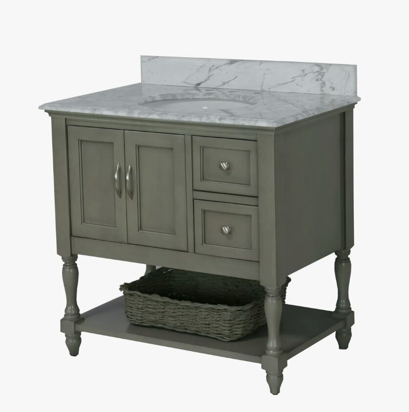 Gray Traditional Bathroom Vanity Cabinet for Guest & Master Bathrooms