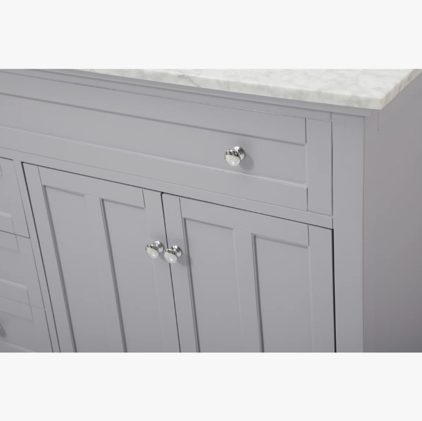 4 42" Modern Grey Wood Bathroom Vanity with Natural Marble Countertop