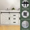 Rustic White Double Vanity Cabinet with Storage Drawers