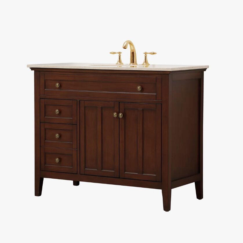 4 42" Classic Espresso Wood Bathroom Vanity with Natural Stone Countertop