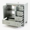 4 30 Inch Sage Green Shaker Bathroom Vanity with White Ceramic Sink & Multi Storage Drawers