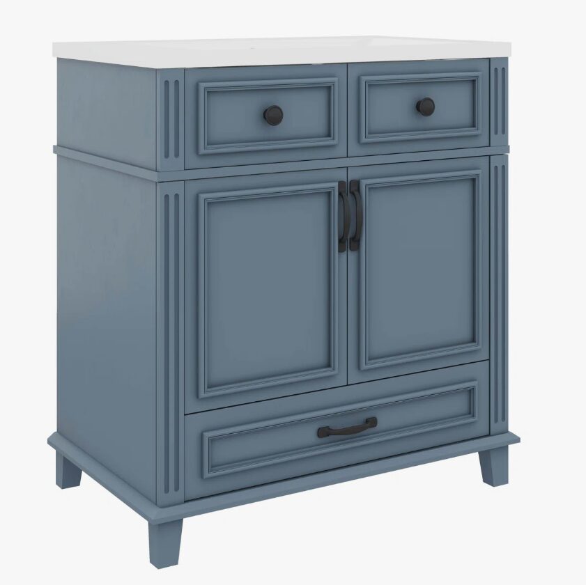 4 Modern Navy Blue Bathroom Vanity Cabinet with Soft Close Doors & Multi Drawer Storage
