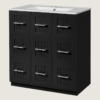 30" Black Vanity with White Sink & 9 Storage Drawers