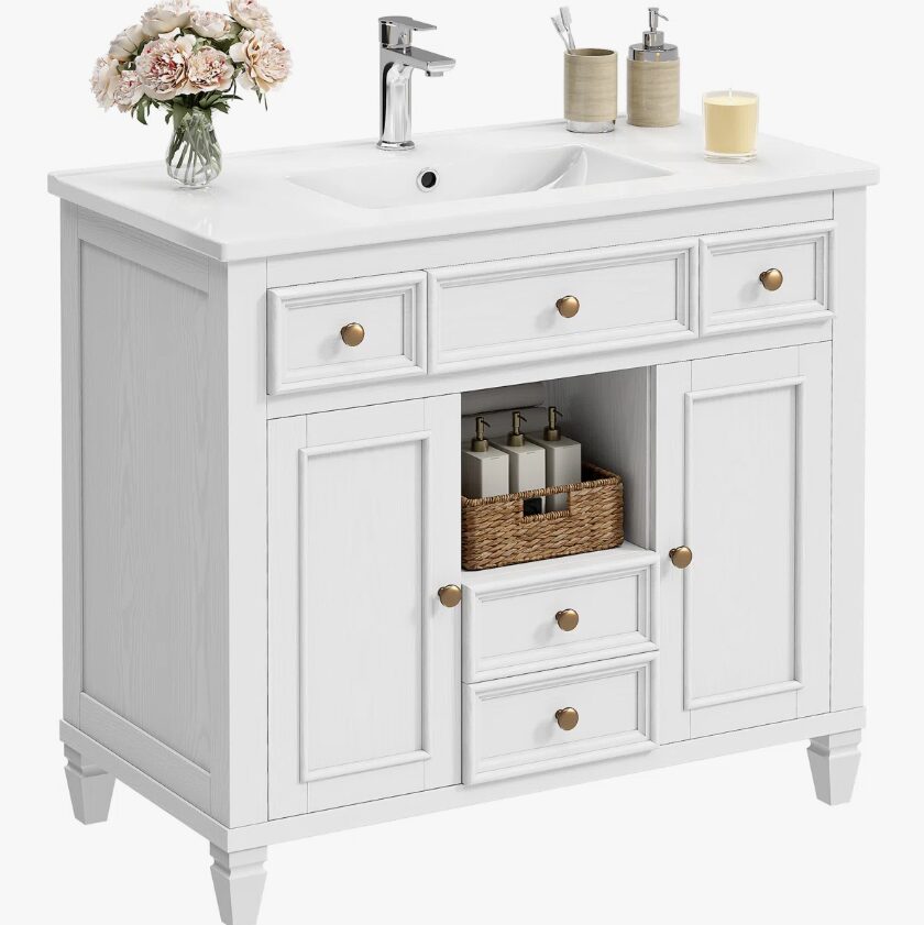 36" Traditional White Single Sink Vanity for Master & Guest Bathrooms
