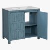 4 Rustic Distressed Blue Freestanding Vanity Cabinet with Double Storage Shelves