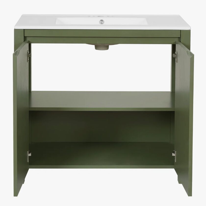 36" Olive Green Farmhouse Bathroom Vanity with White Undermount Sink