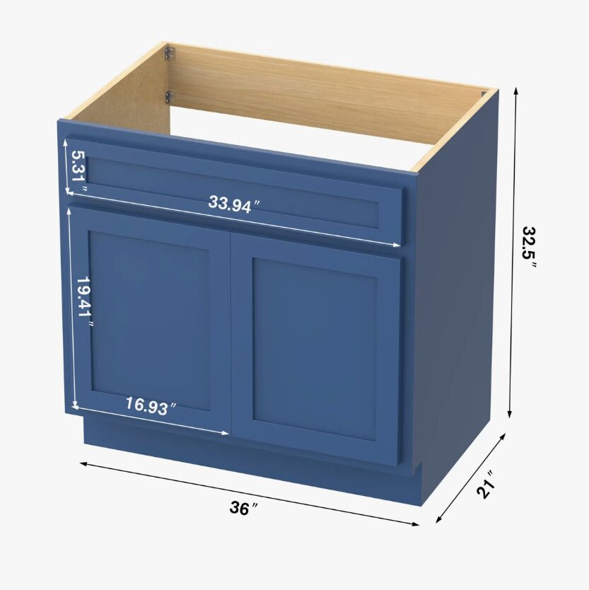 36 Inch Deep Blue Shaker Bathroom Storage Cabinet for Custom Countertop