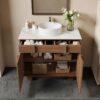 36 Inch Walnut Freestanding Bathroom Vanity Round Vessel Sink Soft Close Storage Drawers & Doors